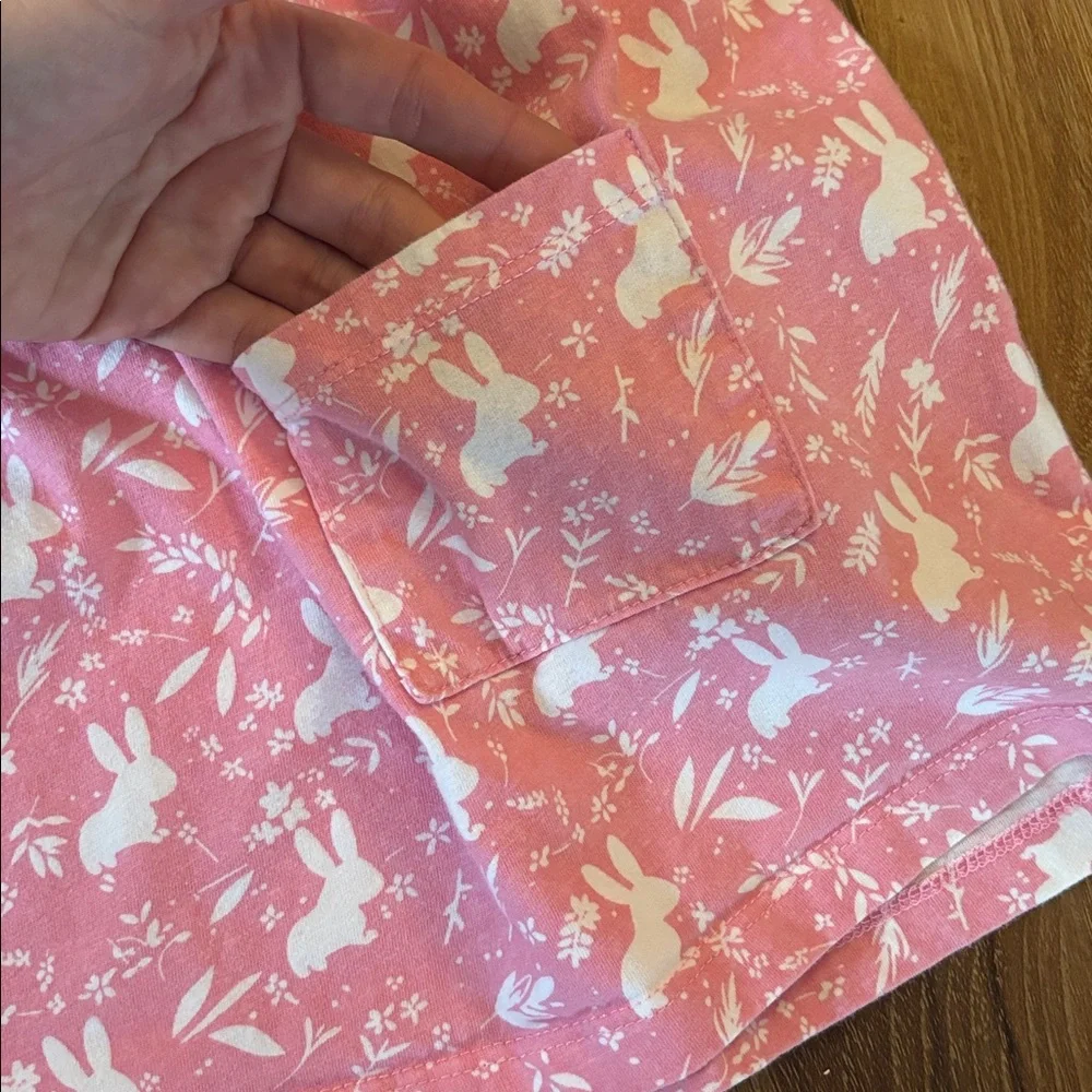 5/$25🌼 Toddler Girls’ Pink and White Bunny Dress with Peter Pan Collar size 4Y